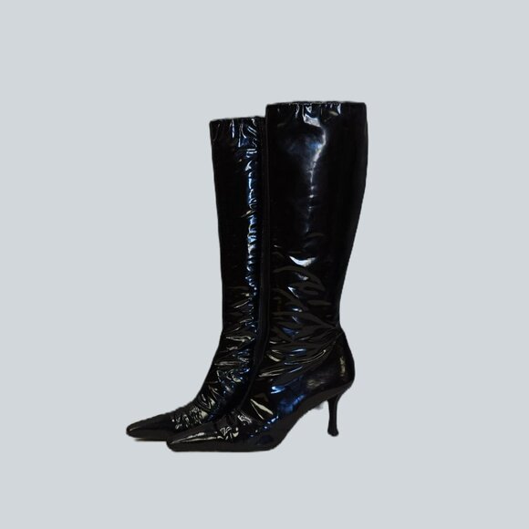 Stuart Weitzman Vintage Patent Leather Knee High Fitted Boots - Picture 1 of 4